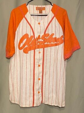 Vintage Old Skool Urbanwear NY ‘96 Baseball Jersey in Cream and Bright Orange